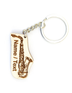Saxophone-shaped keychain with custom engraved name or message 2