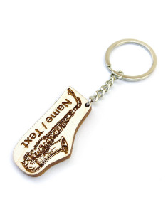 Saxophone-shaped keychain with custom engraved name or message