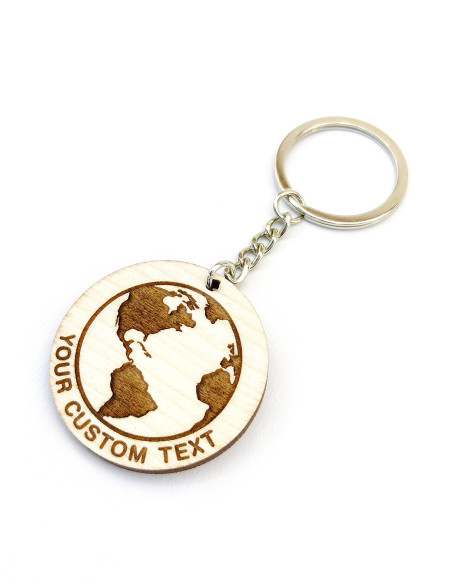 Personalized globe keychain gift with custom engraved text