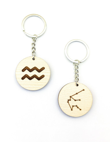 Personalized astrology keychains with Aquarius symbol and constellation
