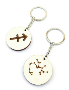 Set of personalized Sagittarius zodiac keychains with different front designs