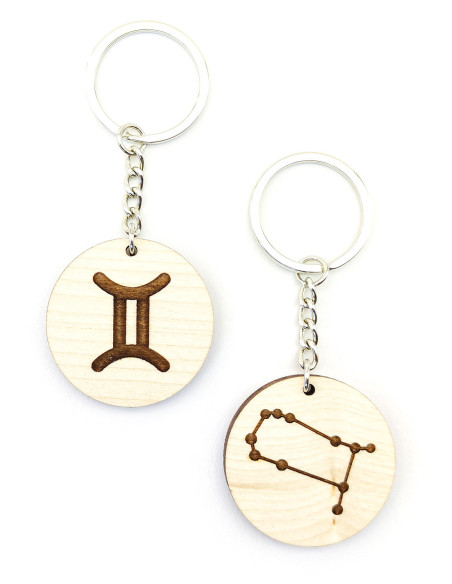 Gepersonaliseerde astrologiesleutelhangers voor Tweelingen-symbool en sterrenbeeld