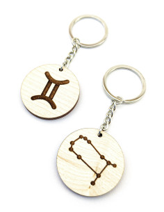 Personalized Gemini keychains in two zodiac styles