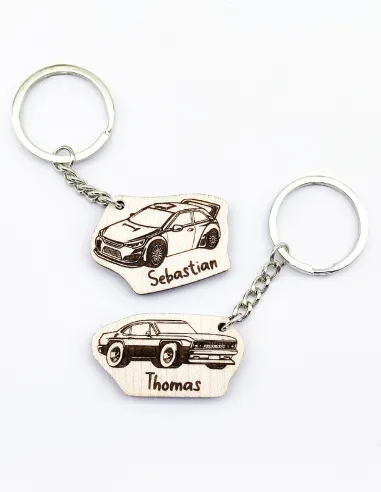 Deux styles de voitures en porte-clés avec prénom gravé