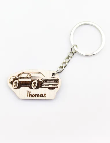 Custom keychain with vintage muscle car design