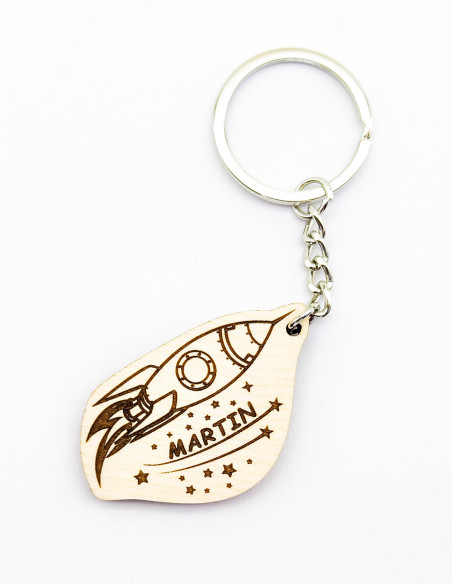Personalized kids keychain featuring rocket and stars