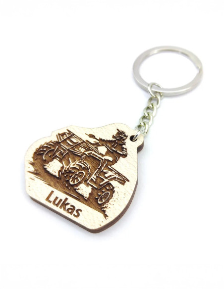 Custom engraved keychain with utility quad bike design