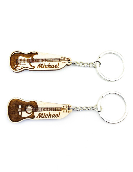 Personalized guitar-themed keychains for musicians or music fans