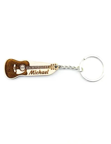 Acoustic guitar-shaped keychain with personalized name engraving