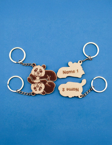 Set de deux porte-clés pandas assortis personnalisés