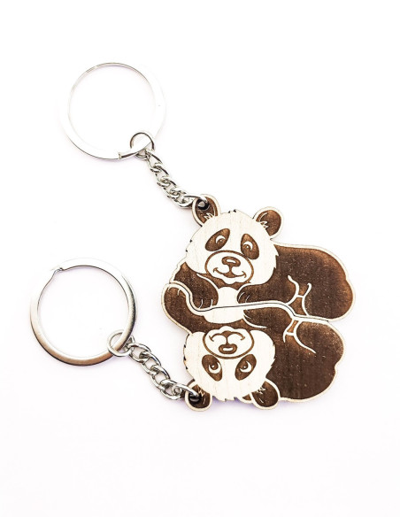 Interlocking personalized panda keychain set for couples or friends