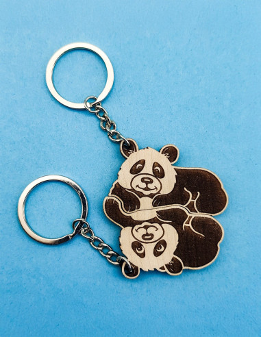 Porte-clés couple panda avec gravure prénoms