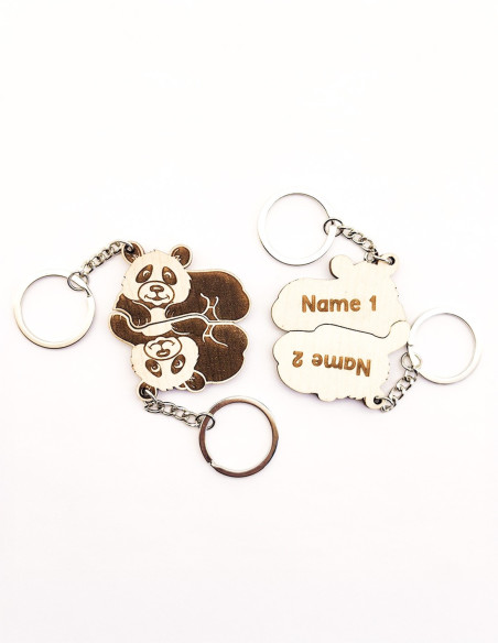 Porte-clés couple panda avec gravure prénoms