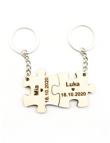 Duo de porte-clés puzzle assortis avec gravure personnalisée