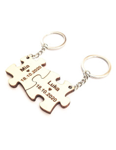 Personalized puzzle keychains with engraved names and date