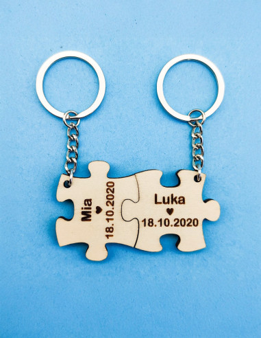 Llavero doble personalizado con piezas de puzzle
