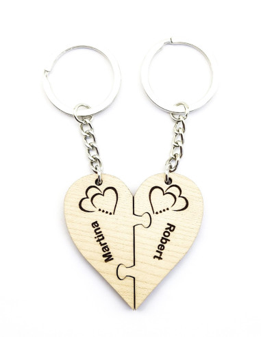 Duo de porte-clés cœur puzzle pour couple personnalisé