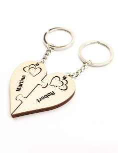 Personalized heart puzzle keychains with engraved names