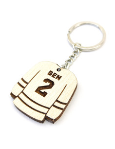 Personalized hockey jersey keychain with name and number