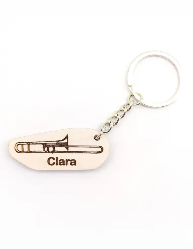 Wooden trombone keychain with engraved name