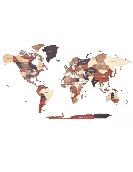 Decorative Wooden World Map Wall Art – Detailed Multicolor Travel Decor with Optional Landmarks