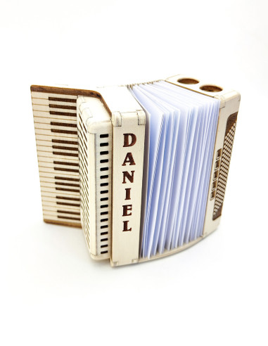 Personalized Accordion Desk Organizer – Wooden Pen & Note Holder Gift