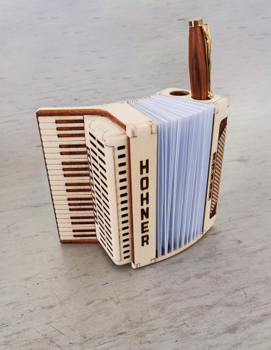 Organiseur de bureau accordéon personnalisé en bois – Porte-stylos et notes gravé