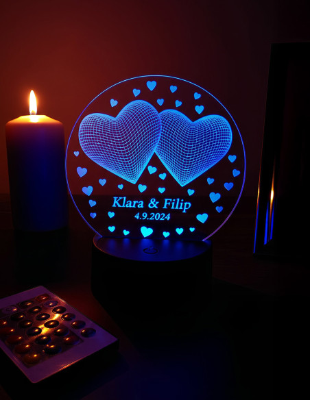 Lámpara LED personalizada con dos corazones & nombres | Regalo romántico