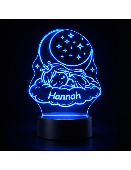 Personalizirana LED nočna lučka princeska z imenom v modri barvi