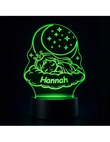 Luce notturna LED principessa personalizzata con nome in verde