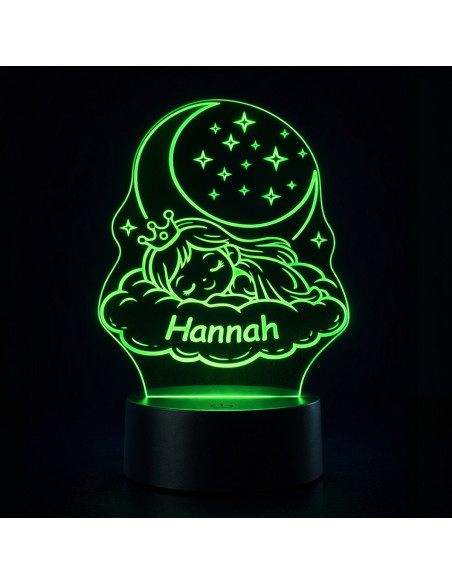 Luz nocturna LED de princesa personalizada con nombre en color verde