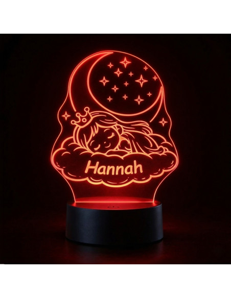 Luce notturna LED principessa personalizzata con nome in rosso