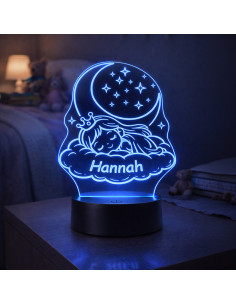 Personalizowana lampka nocna LED śpiąca księżniczka świecąca na niebiesko z imieniem 2