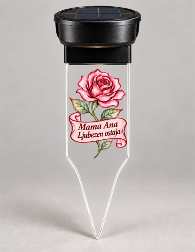 Personalisiertes Solar-Grablicht mit Rose, bedrucktem Banner und transparentem Erdspieß
