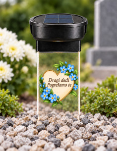 Personalized heart solar grave candle glowing at night with Grandma We miss you memorial message 2