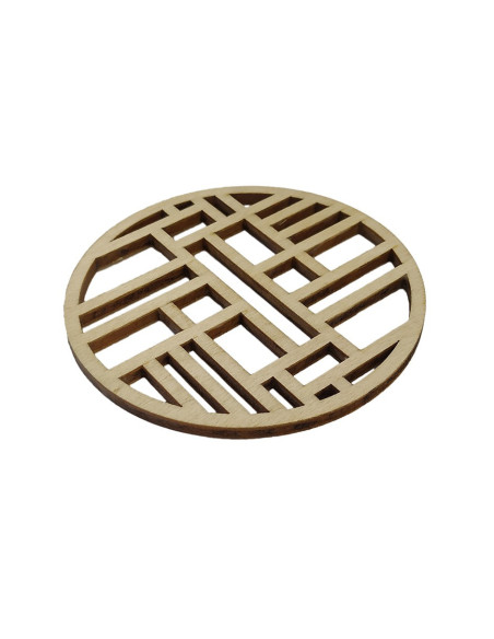 Wooden coaster with laser-cut rectangle pattern