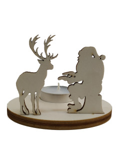 Wooden Christmas Candle Holder – Santa & Reindeer Scene