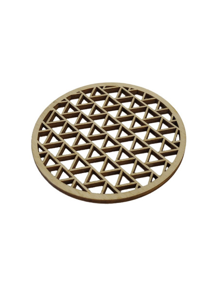 Wooden drink coaster with geometric triangle cutouts