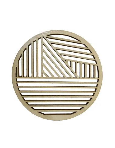 Laser-cut wooden coaster featuring diagonal line cutouts