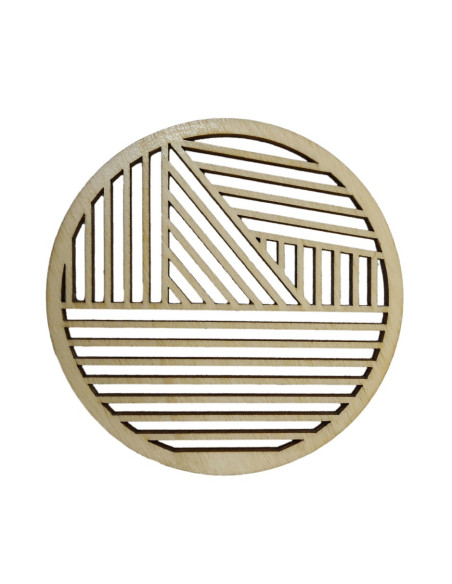 Laser-cut wooden coaster featuring diagonal line cutouts