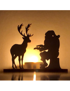 Wooden Christmas Candle Holder – Santa & Reindeer Scene 2