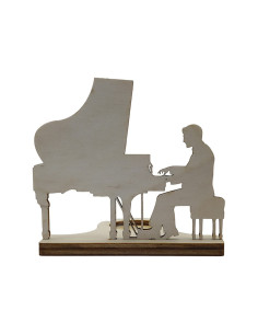 Wooden candle holder with pianist and grand piano silhouette