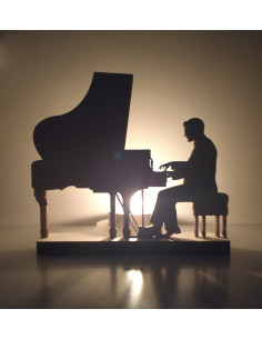 Wooden candle holder with pianist and grand piano silhouette 2
