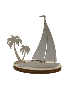 Candle holder with sailboat and palm trees silhouette