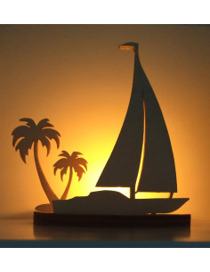 Candle holder with sailboat and palm trees silhouette 2