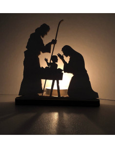 Portavelas de Navidad con figuras del pesebre recortadas en madera 2