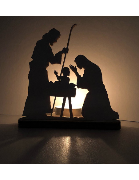Decorazione natalizia presepe con effetto ombra da candela