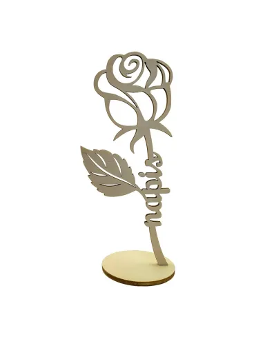 Laser-cut wood flower decor with custom inscription, ideal gift for special occasions