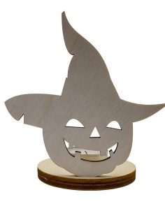 Halloweenowy świecznik w kształcie dyni w czapce czarownicy