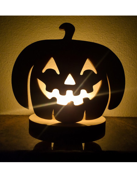 Friendly jack-o’-lantern candle holder for Halloween decorations